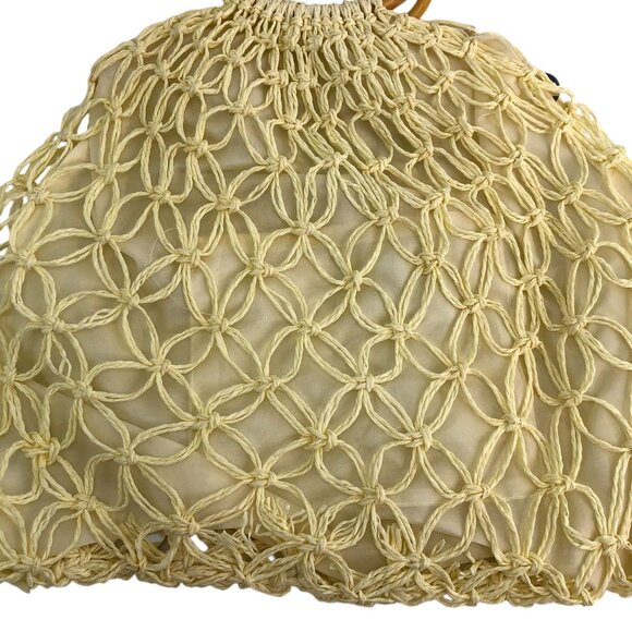 Vintage Style GaBaangs Handbag Beige Woven Macramé Sequin Details Bamboo Handles - Picture 6 of 8